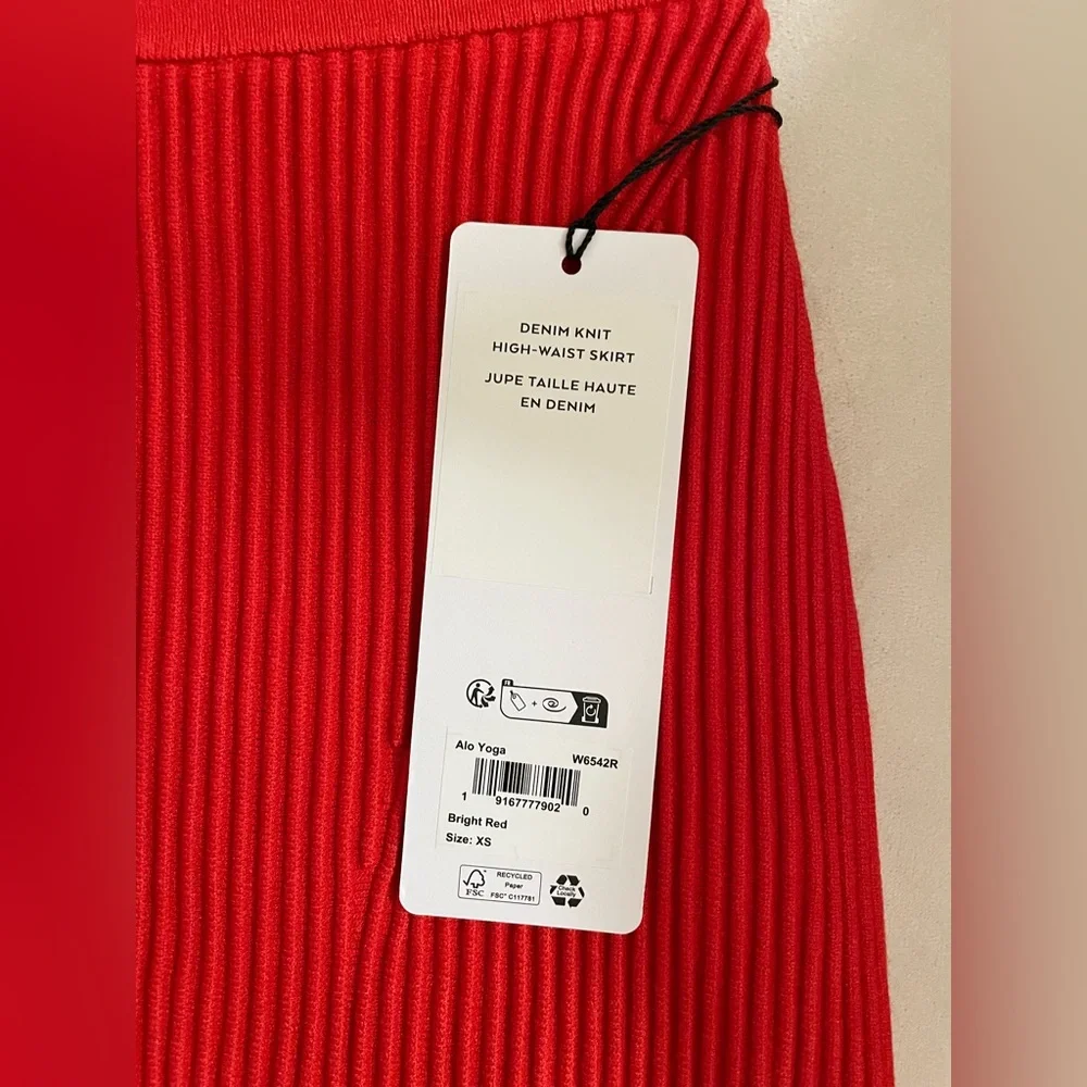 ALO Yoga NWT Denim Knit High Waist Skirt Bright Red Size XS
